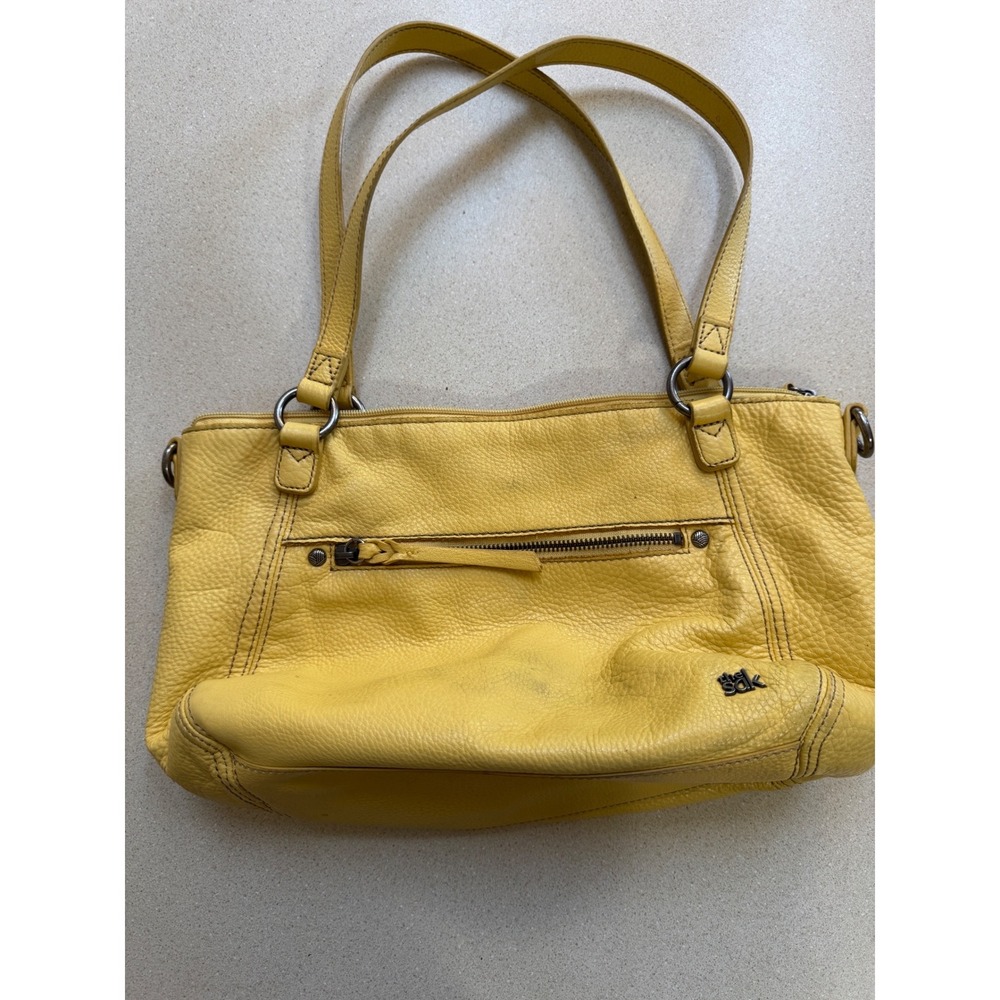 The Sak Yellow Pebbled Leather Shoulder Bag Zip Top Hobo Tote